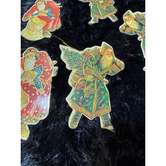 Vintage Santa Christmas Cardboard Ornaments Set Of 9 - Picture 5 of 8